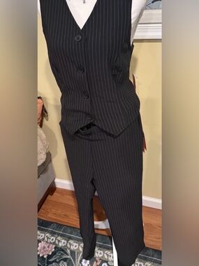 Maze Collection Black Pinstripe Vest & Bootcut Pants Size 1X